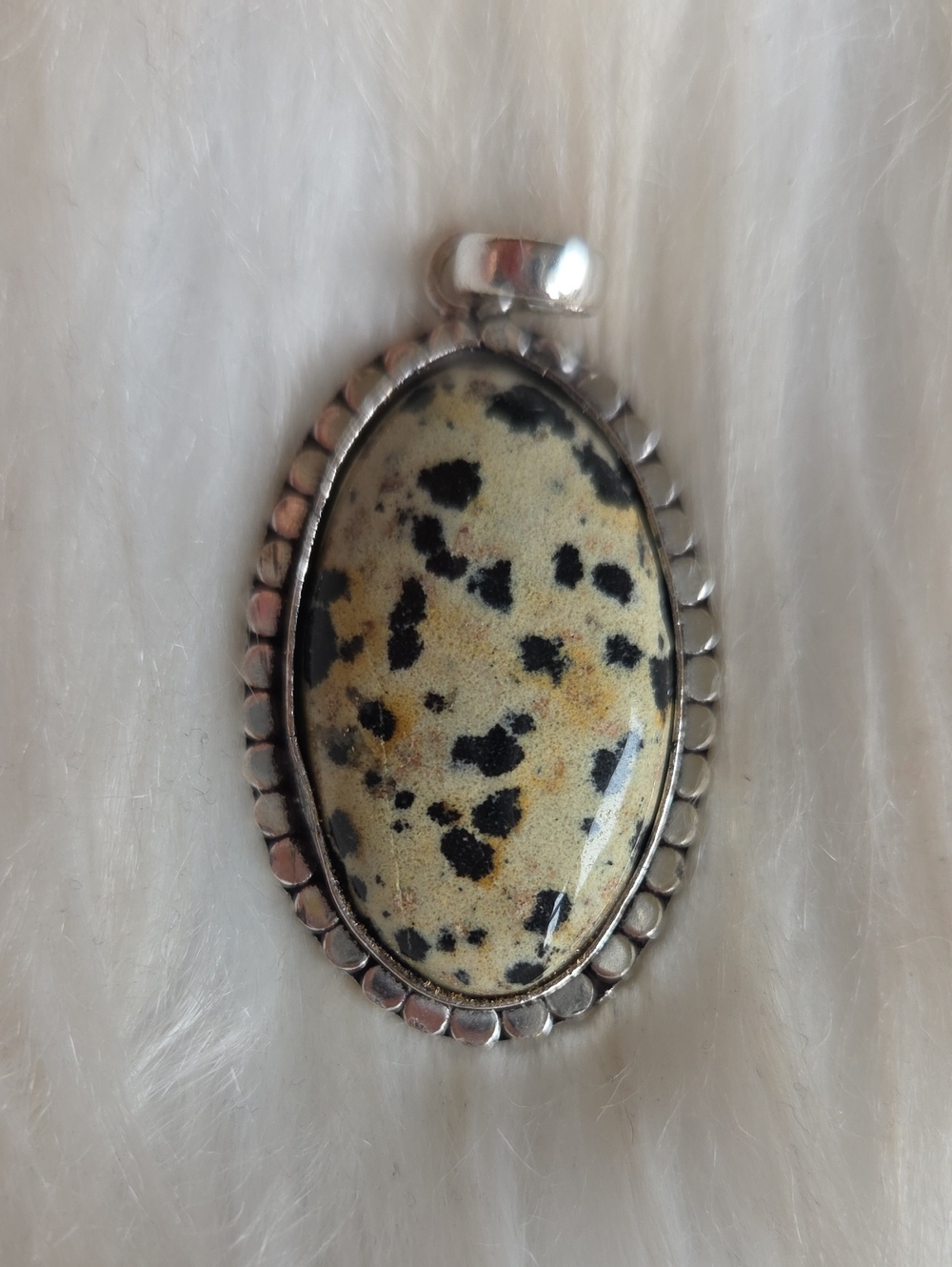 Dalmatian Jasper Silver Plated Gemstone Necklace Pendant
